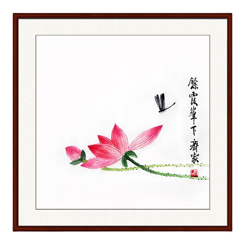 纯手绘花鸟国画客厅背景墙三联