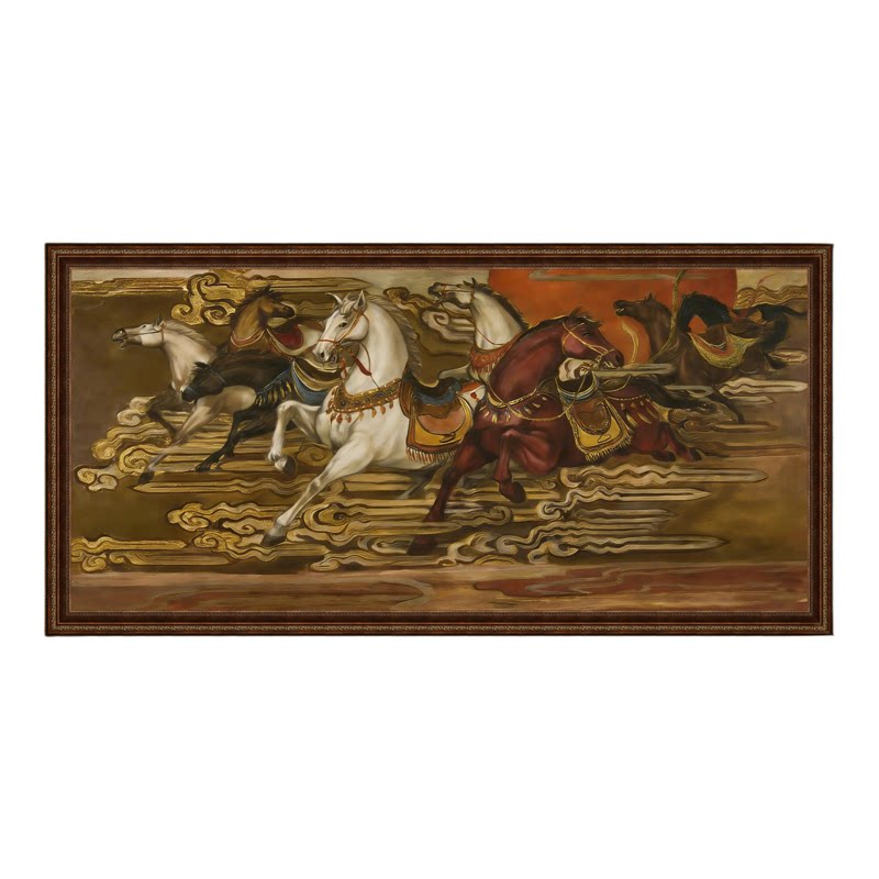 八骏图中古风祥云奔马手绘油画马油画