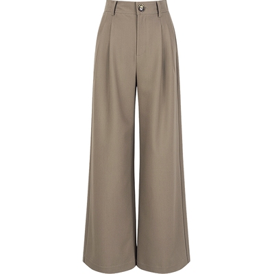 KBNE浅咖色阔腿裤休闲裤2025春秋新款时髦直筒裤小个子长裤女装