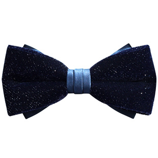 藏蓝色丝绒领结婚礼男士新郎伴郎团闪亮礼盒蝴蝶结领花煲呔bowtie