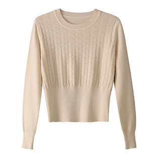 高腰短款毛衣女秋冬2025新款收腰镂空针织衫小个子上衣修身打底衫