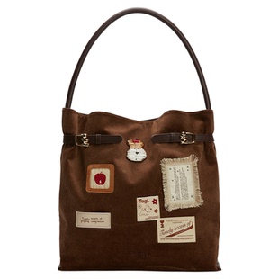 Tagi.彩色方块麂皮复古灯芯绒hobo大容量托特包单肩包