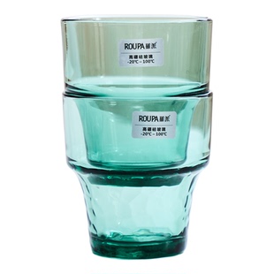 ROUPA罗派高硼硅耐热玻璃水杯茶杯果汁啤酒杯锤纹圆形绿色可叠加