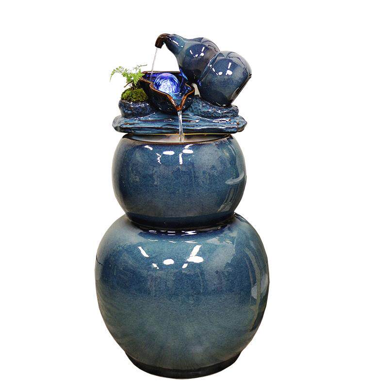 新中式陶瓷落地流水喷泉现代简约葫芦家居饰品摆件加湿器客厅摆设