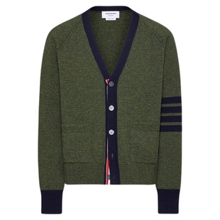 [6期免息]THOM BROWNE男士落肩袖宽松V领羊毛开襟衫