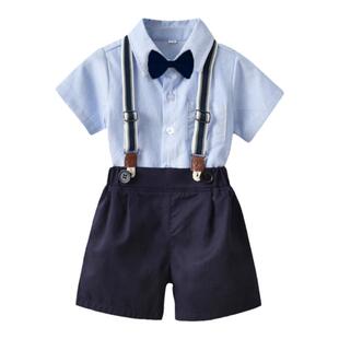 男童夏季儿童礼服西装套装2024新款洋气网红时髦衬衫背带裤两件套