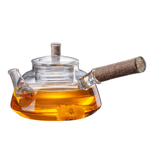中式仿古玻璃壶烧水壶煮茶壶侧把玻璃壶家用炭炉酒精炉电陶炉茶壶