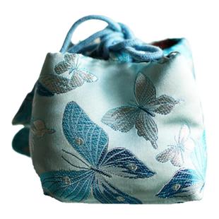 湖蓝加厚织锦刺绣茶布袋缎面主人杯单杯袋紫砂小壶礼品袋收纳茶袋