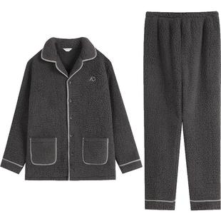 秋鹿情侣羊羔绒睡衣女秋冬加厚珊瑚绒男家居服法兰绒冬天保暖套装