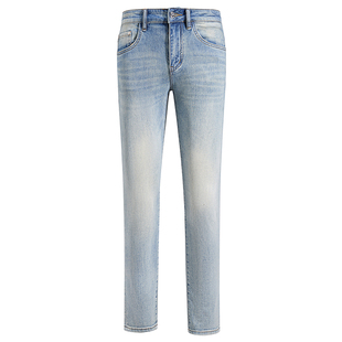 2026新款高端复古浅蓝色牛仔裤男春夏薄款弹力修身小直筒潮牌裤子