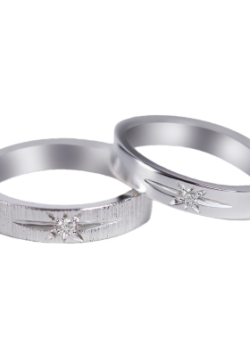 999足银镶莫桑石培育钻情侣戒指