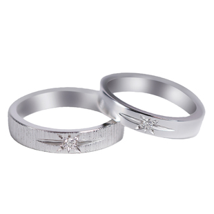 拉丝六芒星纯银情侣戒指定制999足银芒星情侣对戒莫桑石情侣戒指