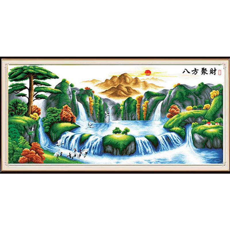 八方聚财迎客松迎客松十字绣