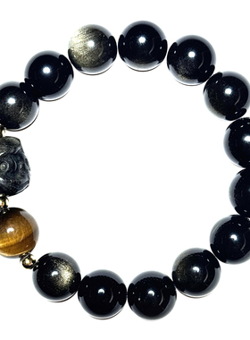 天然银曜石手串黑曜石醒狮手链