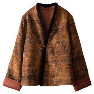 特惠 填充100%桑蚕丝双面穿水貂毛真丝绢纺香云纱棉服国风棉衣冬