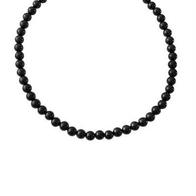 fever同款法式复古4mm黑玛瑙项链暗黑系简约高级925纯银串珠颈链