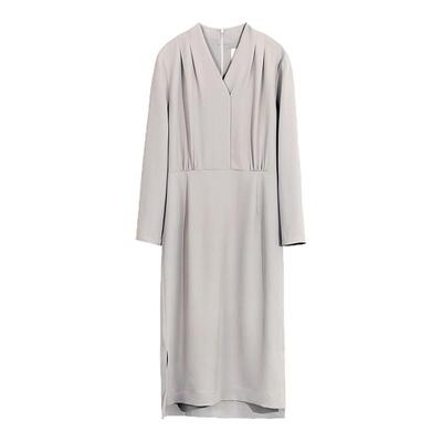 灰色收腰高级感职业通勤连衣裙