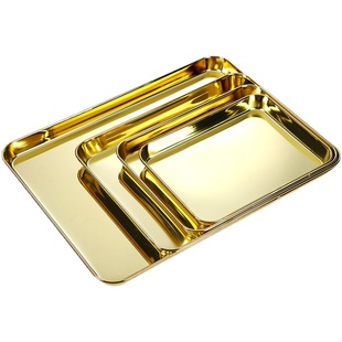 304不锈钢平底托盘肠粉盘饺子方盘长方形金色韩式烧烤盘凉皮蒸盘