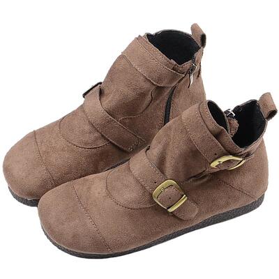 森女文艺复古禅意圆头交叉带短靴