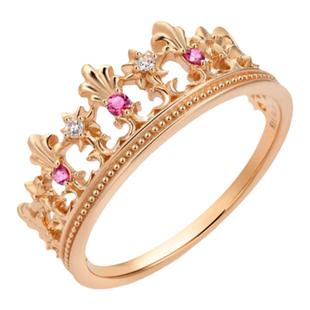 周生生在逃公主皇冠戒指红宝石18k玫瑰金戒指女戒91267R
