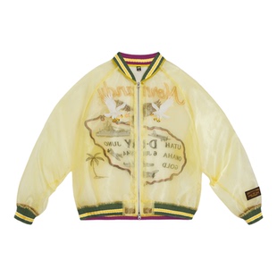 马登美式复古欧根纱横须贺刺绣棒球服夹克半透明薄款外套上衣女春