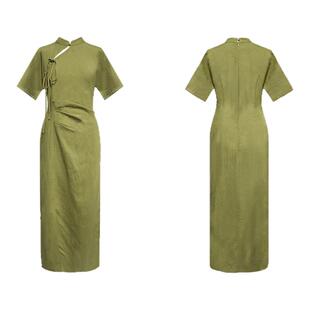 贰羊设计【现货6折】【浣溪沙】天丝亚麻气质旗袍气质复古连衣裙