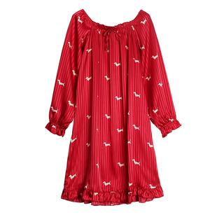 睡裙女士睡衣春秋薄款夏季夏天长袖冰丝仿真丝绸本命年大红色韩版