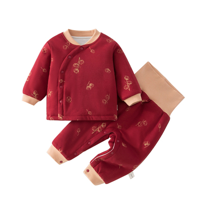 小聪熊婴儿衣服秋冬夹棉分体套装