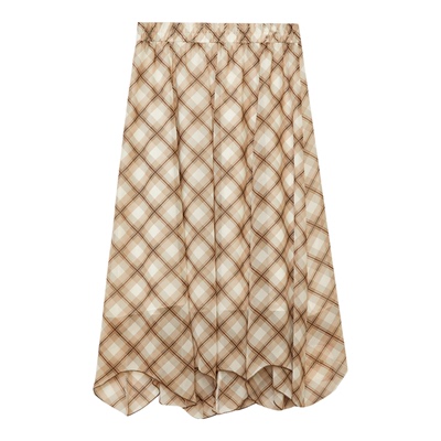 DM100大码百分百女装秋微胖mm复古不规则格纹A版松紧腰雪纺半身裙