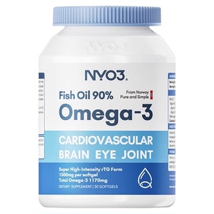NYO3挪威深海鱼油软胶囊中老年rTG高含量90%鱼油omega3护发心30粒