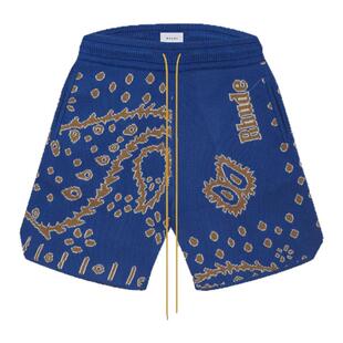 Rhude 夏季男士百搭日常复古腰果花抽绳针织宽松高街休闲潮流短裤