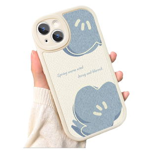 蓝系花朵适用苹果13手机壳iPhone14pro华为mate40新款ip15小羊皮x80韩系小米12红米k50新款oppo荣耀vivo女套