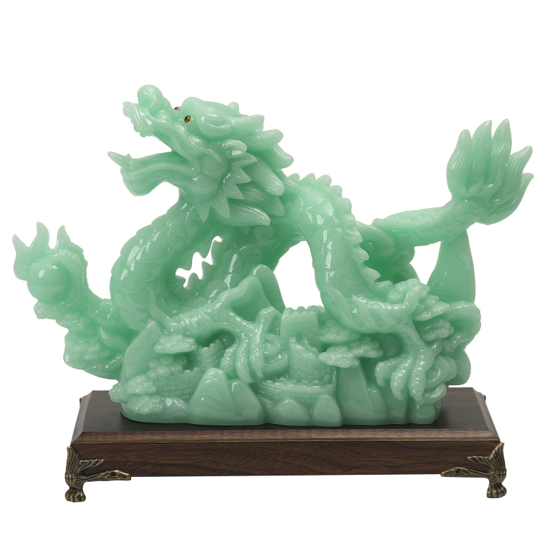 龍擺件玉石青龍工藝品客廳辦公室擺設(shè)祥龍聚財(cái)大號(hào)龍騰四海生肖龍
