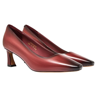 皮尔卡丹女鞋真皮渐变色箭头收工擦色粗跟套脚透气潮高跟鞋单鞋女