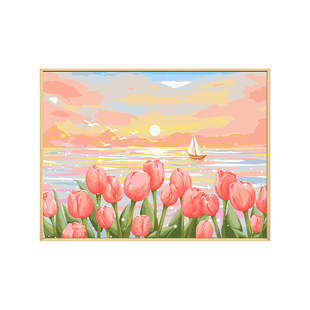 2025新款郁金香风景数字油画diy填充填色手工绘花卉丙烯画装饰画