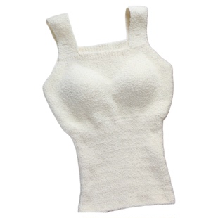 羊羔绒毛绒带胸垫保暖背心打底衫秋冬免穿文胸一体式内搭加绒吊带