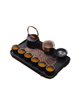 黑陶功夫茶具套装粗陶办公黑禅风