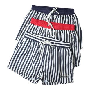 潮牌速干沙滩裤男带内衬条纹宽松三分裤泳裤夏季海边度假大码短裤