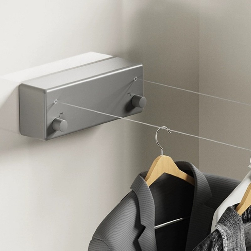 枪灰室内4.2米双线钢丝晾衣绳免打孔晾衣神器阳台隐形伸缩晾衣