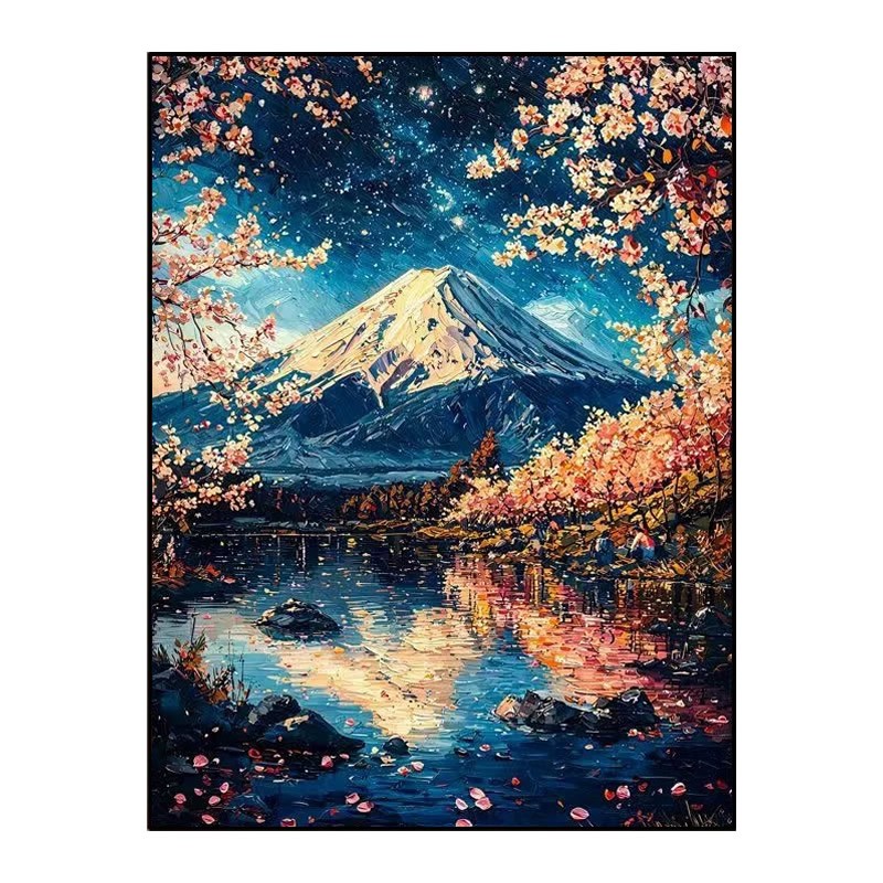 方钻满钻钻石画2026新款樱花树富士山卧室点贴钻十字绣宫崎骏风景