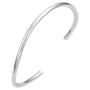 周六福S925纯银手镯女亮面实心小众设计感开口个性素圈送女友礼物