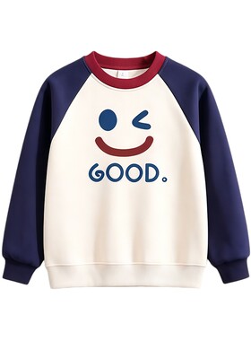 男女童GOOD笑脸加绒圆领卫衣