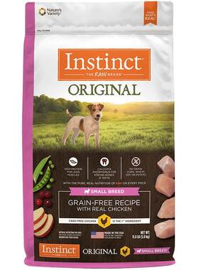 Instinct天然百利狗粮美国进口无谷鸡肉泰迪小型犬专用粮11磅/5kg