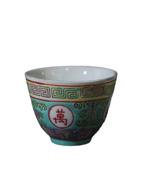 景德镇厂货粉彩茶杯手绘复古中式