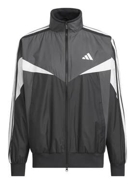 adidas男三条纹撞色立领夹克