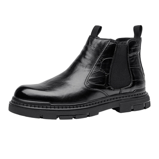 梦特娇头层牛皮靴子男款马丁靴高帮皮鞋男冬季加绒工装短靴雪地靴