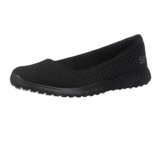 Skechers斯凯奇女士浅口低帮一脚蹬黑套脚网布平底针织黑工作单鞋