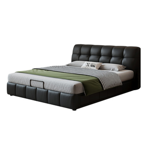 国补大树家居岛泡芙床复古奶油风主卧双人床意式极简风储物真皮床