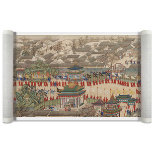清 张廷彦 崇庆皇太后万寿庆典图国画宫廷建筑长卷装裱装饰画临摹