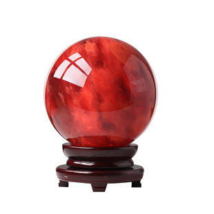 天然水晶球摆件红水晶原石矿石客厅玄关装饰乔迁礼物装饰品石头